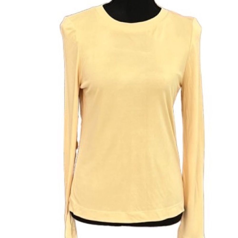 New with tags Les Copains yellow crew neck long sleeved top 100% rayon, size 44